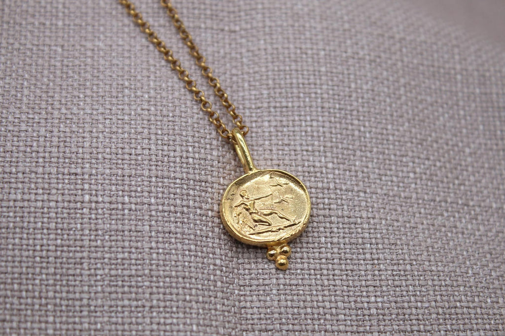 Athena Coin Necklace Gold Plated Sterling Silver Ancient Greek Pendant