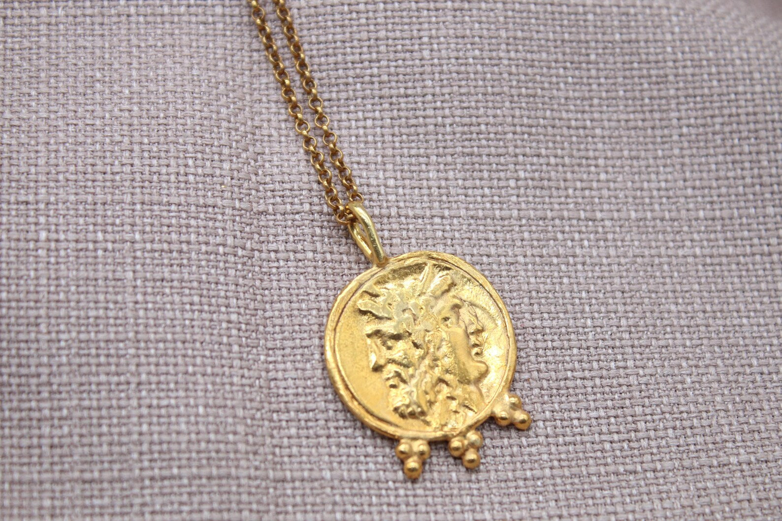 Janus Coin Necklace Gold Plated Sterling Silver Roman Mythology Pendant