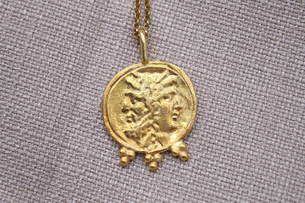 Janus Coin Necklace Gold Plated Sterling Silver Roman Mythology Pendant