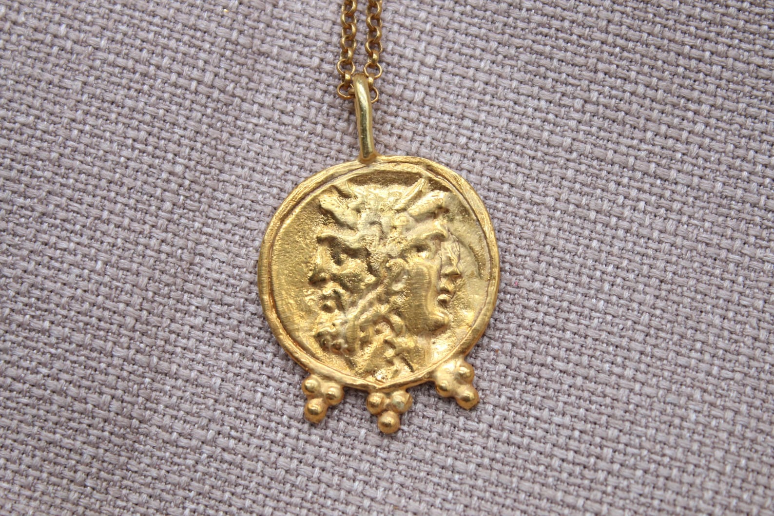 Janus Coin Necklace Gold Plated Sterling Silver Roman Mythology Pendant