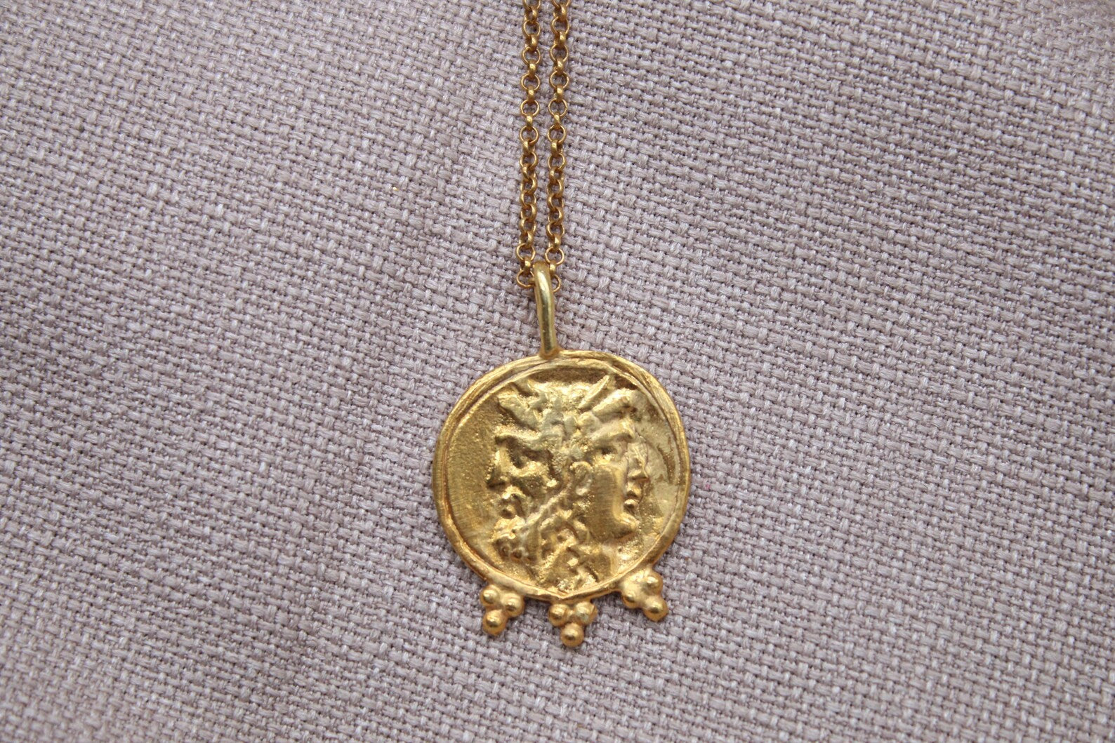 Janus Coin Necklace Gold Plated Sterling Silver Roman Mythology Pendant