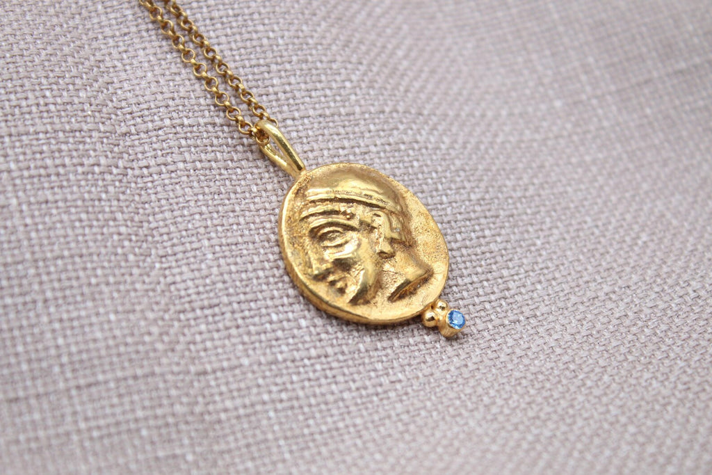 Hermes Coin Necklace Gold Plated Sterling Silver Greek Mythology Pendant