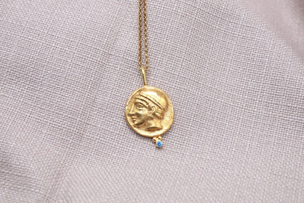Hermes Coin Necklace Gold Plated Sterling Silver Greek Mythology Pendant