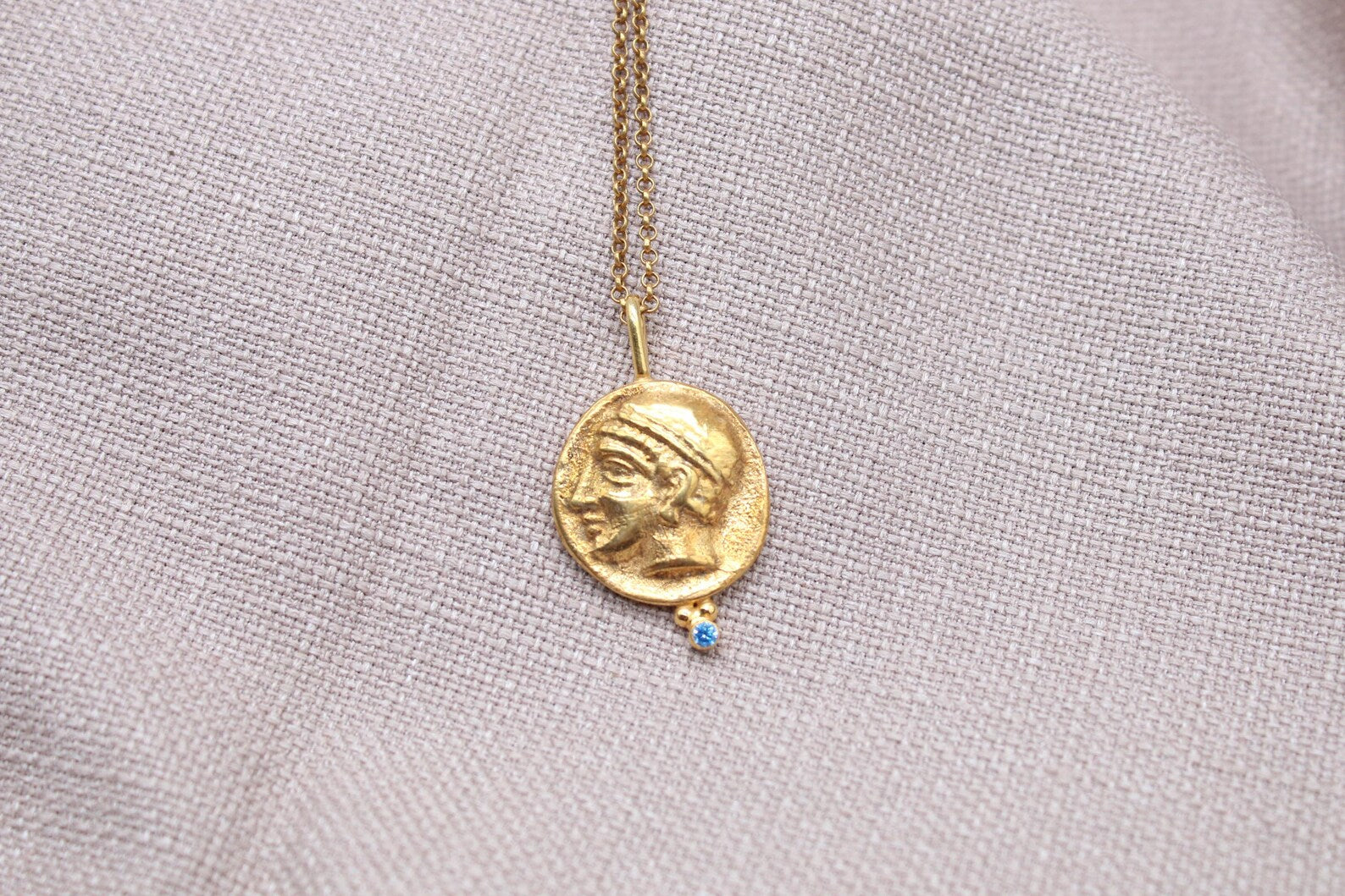 Hermes Coin Necklace Gold Plated Sterling Silver Greek Mythology Pendant