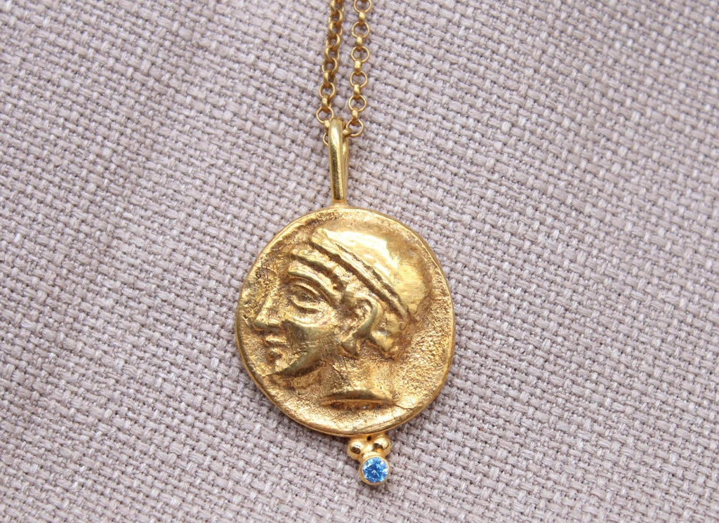 Hermes Coin Necklace Gold Plated Sterling Silver Greek Mythology Pendant