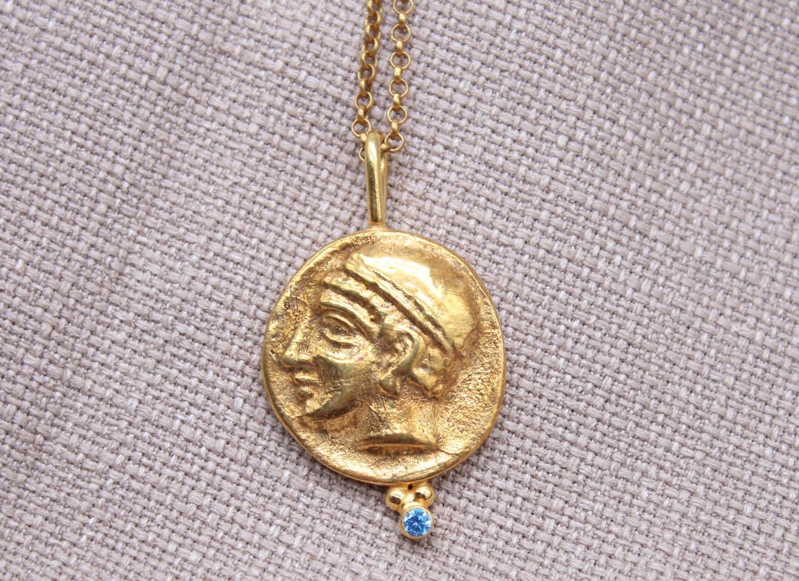Hermes Coin Necklace Gold Plated Sterling Silver Greek Mythology Pendant
