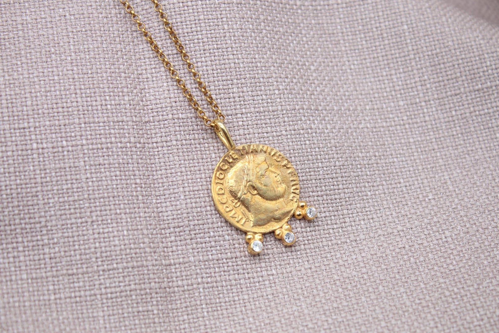 Roman Coin Necklace Gold Plated Sterling Silver Byzantine Necklace