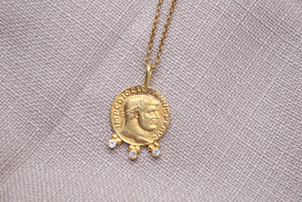 Roman Coin Necklace Gold Plated Sterling Silver Byzantine Necklace