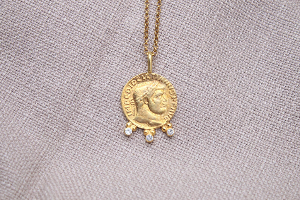 Roman Coin Necklace Gold Plated Sterling Silver Byzantine Necklace