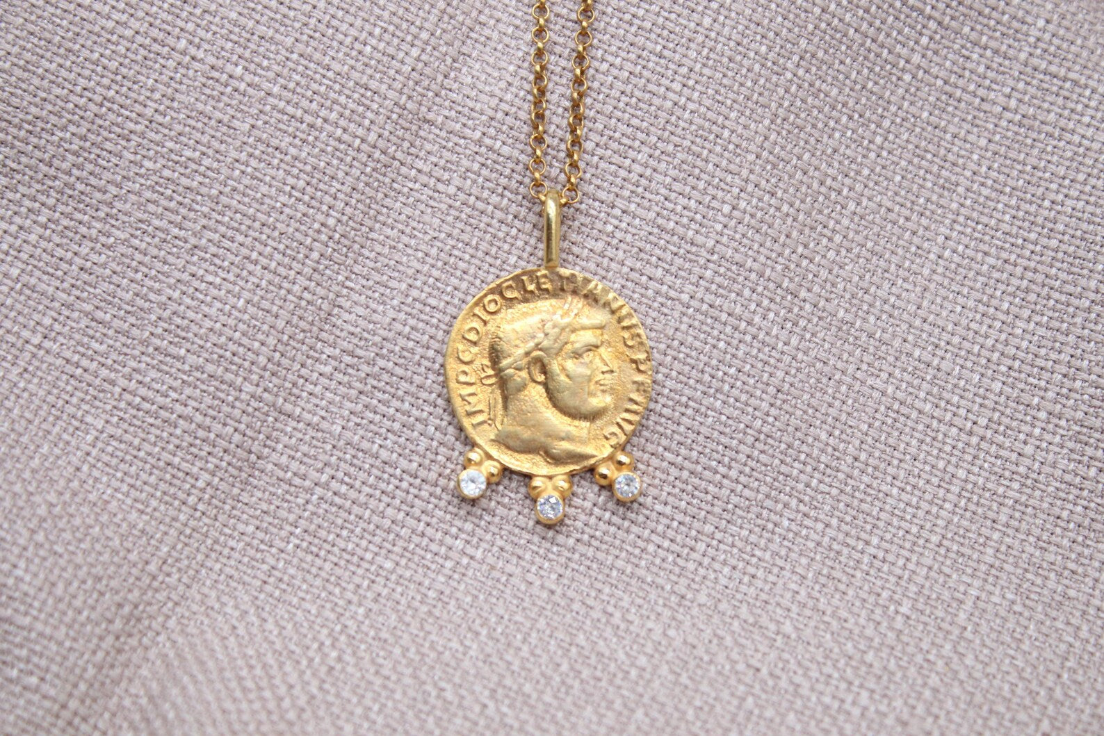 Roman Coin Necklace Gold Plated Sterling Silver Byzantine Necklace