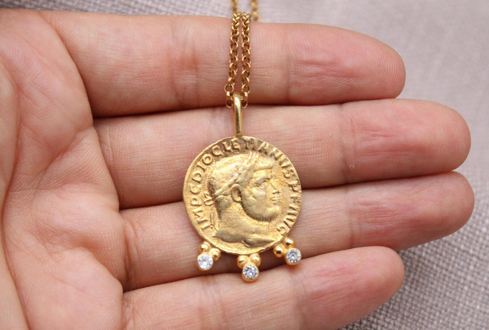 Roman Coin Necklace Gold Plated Sterling Silver Byzantine Necklace