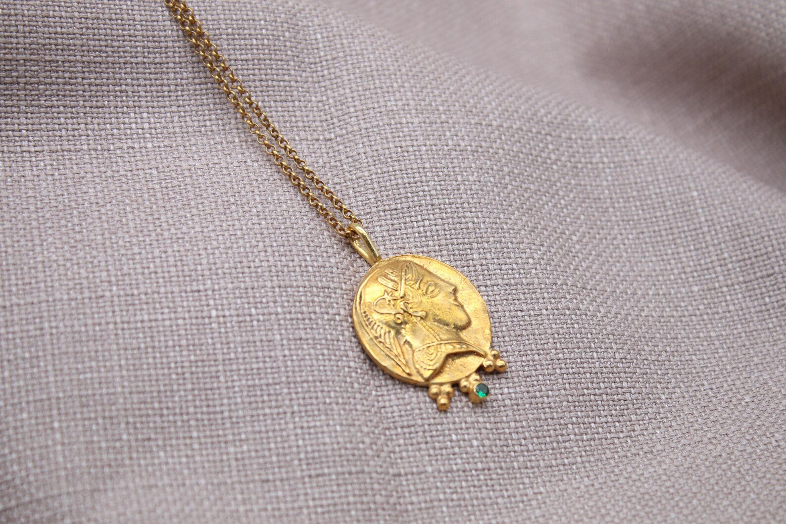 Athena Coin Necklace Gold Plated Sterling Silver Greek Goddess Pendant