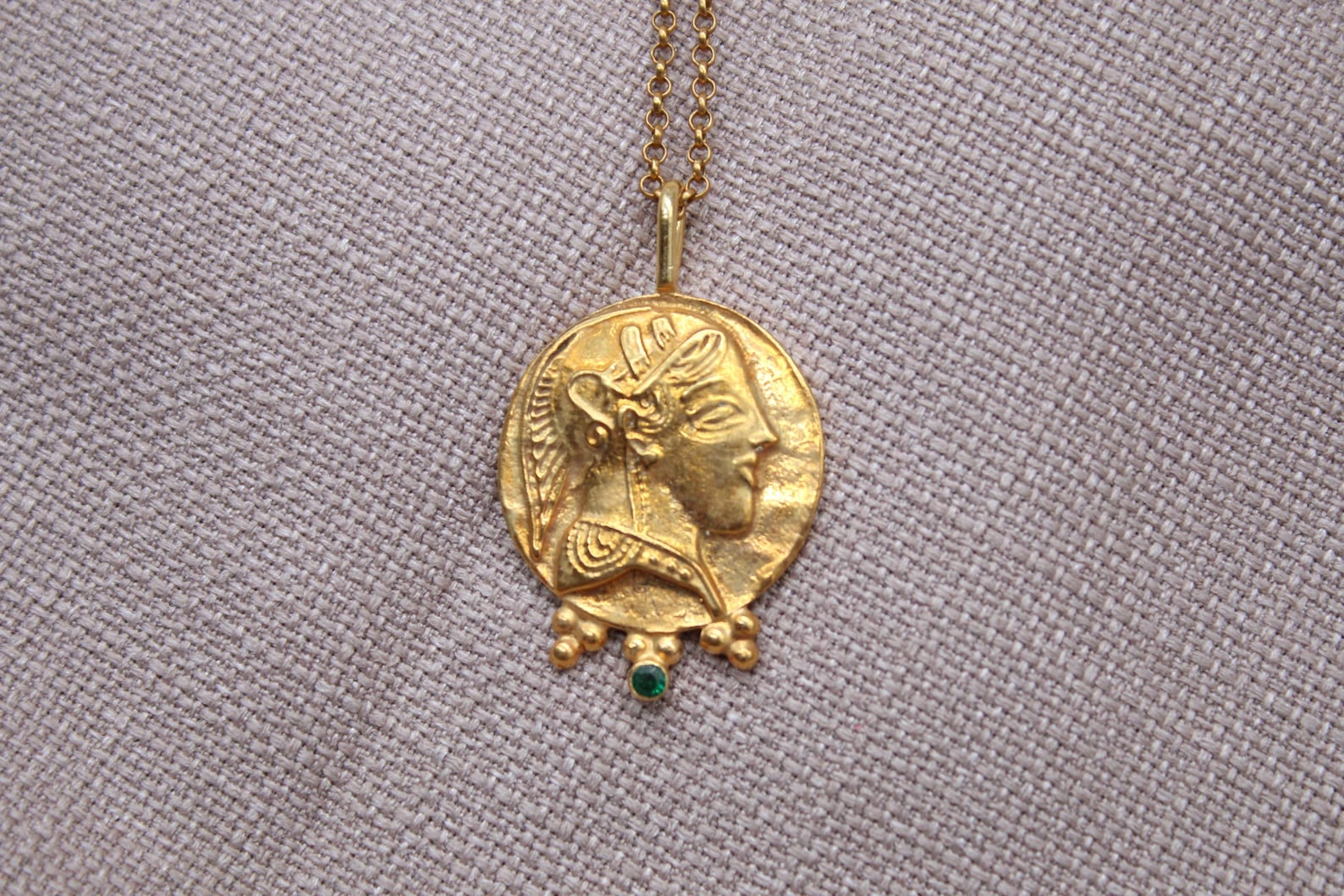 Athena Coin Necklace Gold Plated Sterling Silver Greek Goddess Pendant