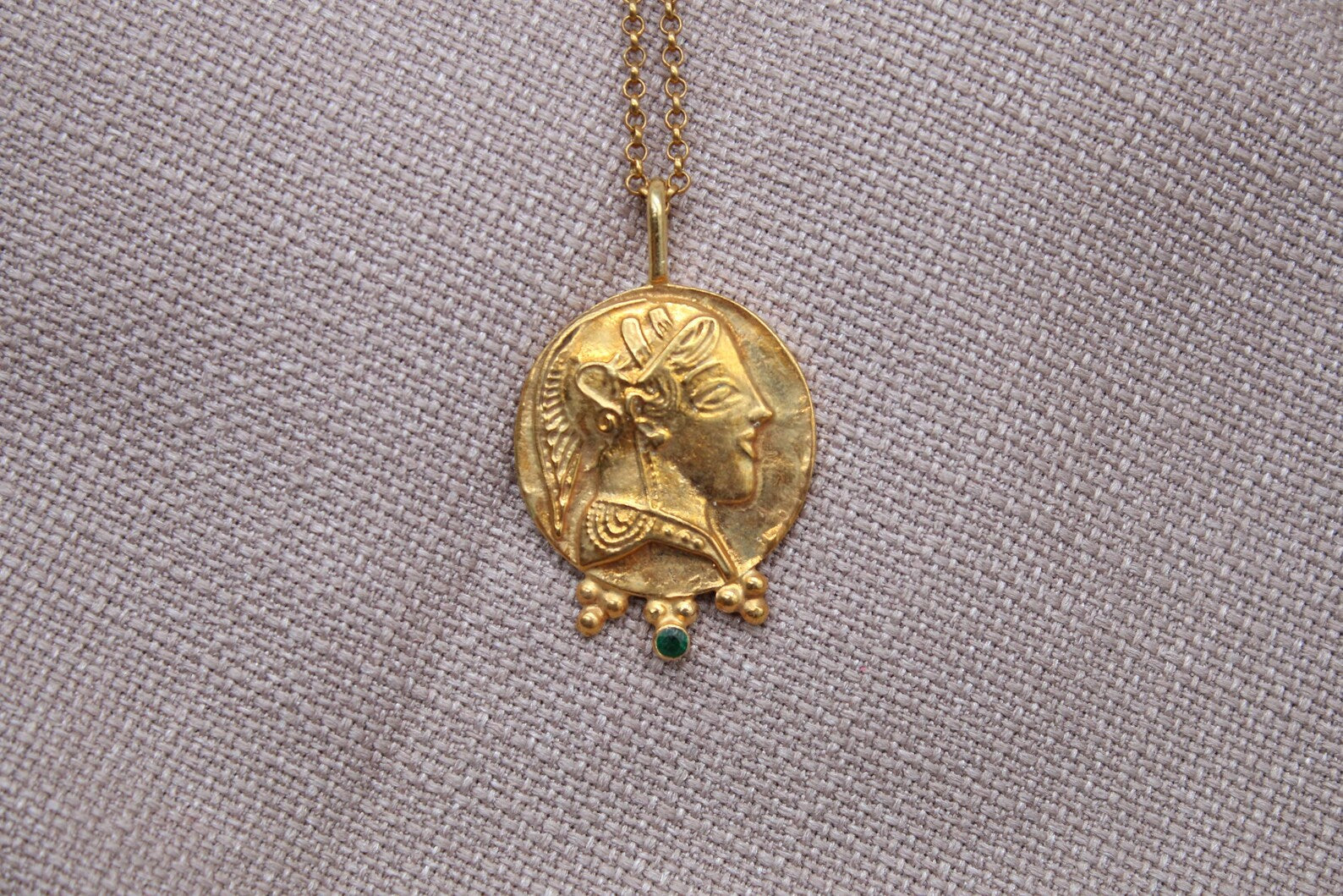 Athena Coin Necklace Gold Plated Sterling Silver Greek Goddess Pendant