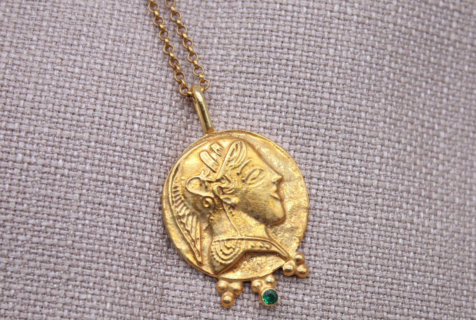 Athena Coin Necklace Gold Plated Sterling Silver Greek Goddess Pendant