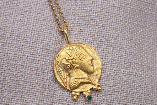 Athena Coin Necklace Gold Plated Sterling Silver Greek Goddess Pendant