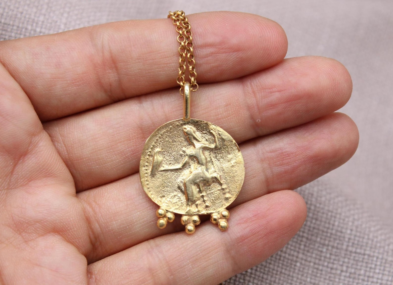 Ancient Coin Necklace Gold Plated Sterling Silver Roman Inspired Pendant