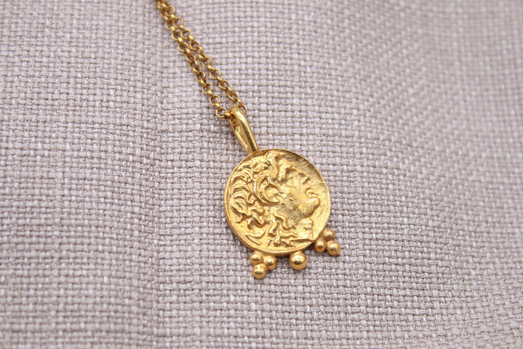 Alexander Coin Necklace Gold Plated Sterling Silver Ancient Medallion Pendant