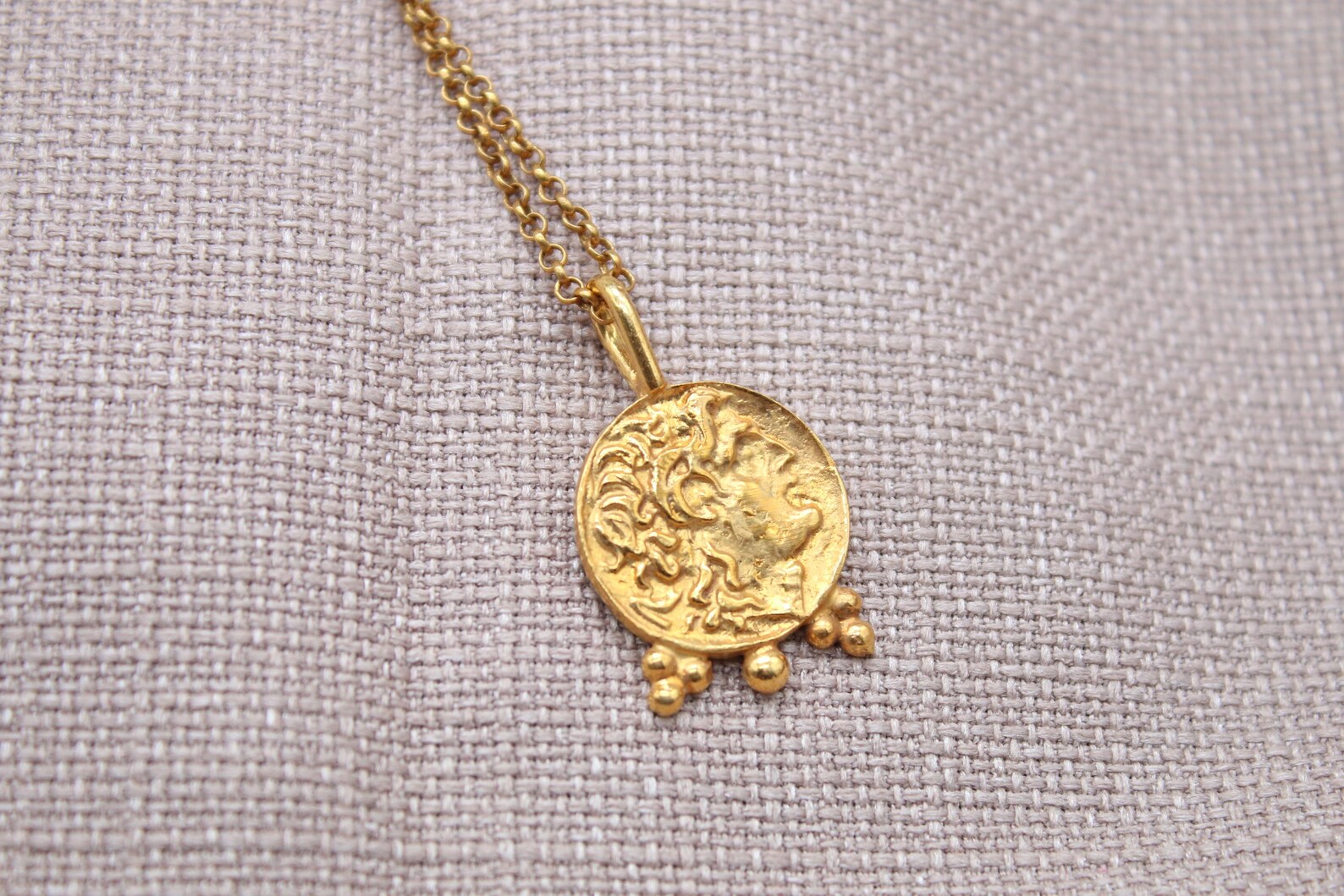 Alexander Coin Necklace Gold Plated Sterling Silver Ancient Medallion Pendant