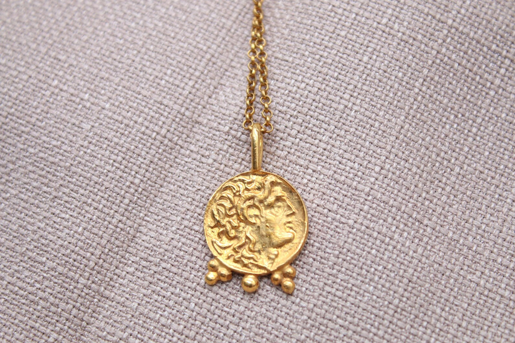 Alexander Coin Necklace Gold Plated Sterling Silver Ancient Medallion Pendant
