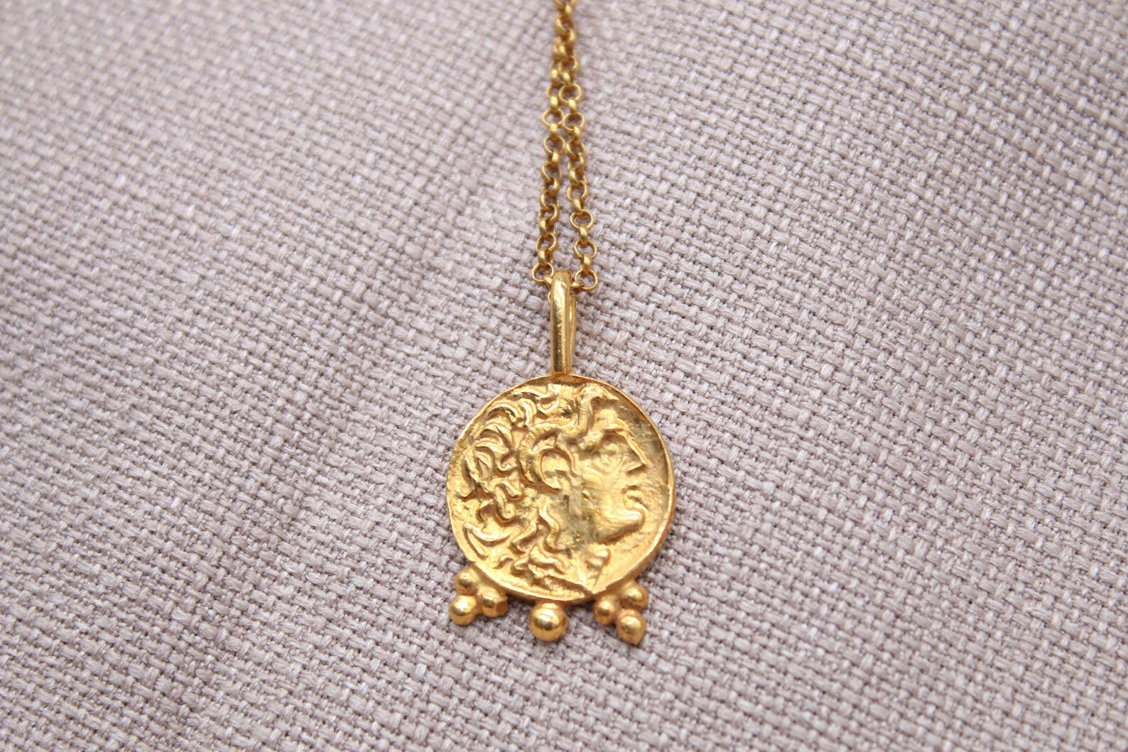 Alexander Coin Necklace Gold Plated Sterling Silver Ancient Medallion Pendant