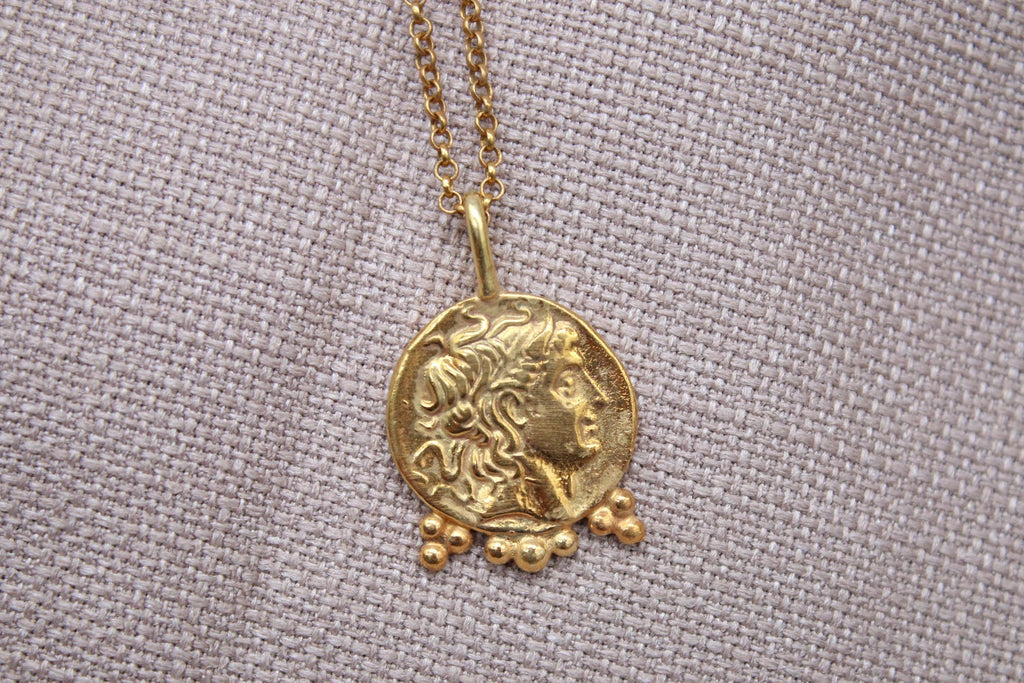 Ancient Roman Coin Necklace Gold Plated Sterling Silver Medallion Pendant