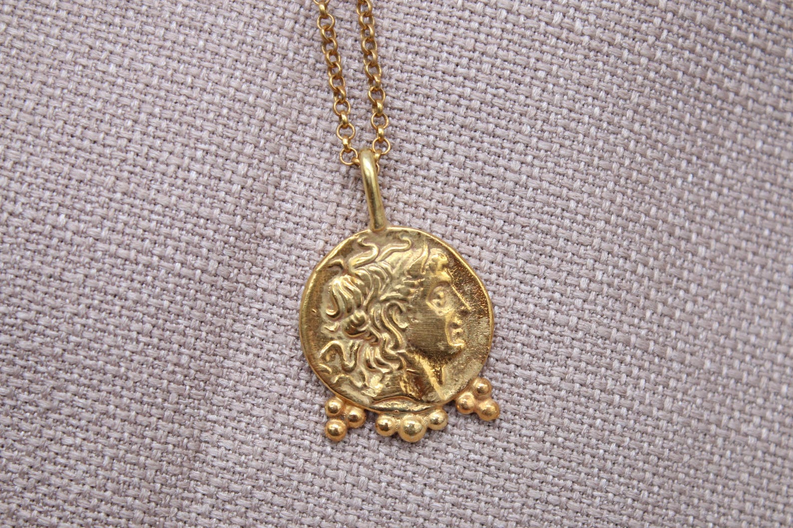 Ancient Roman Coin Necklace Gold Plated Sterling Silver Medallion Pendant