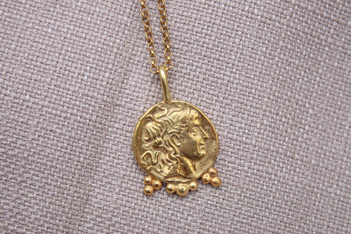 Ancient Roman Coin Necklace Gold Plated Sterling Silver Medallion Pendant