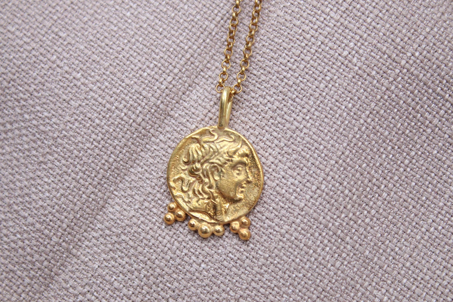 Ancient Roman Coin Necklace Gold Plated Sterling Silver Medallion Pendant