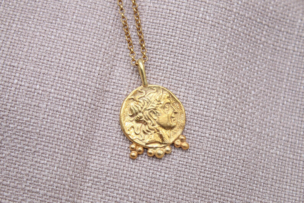 Ancient Roman Coin Necklace Gold Plated Sterling Silver Medallion Pendant