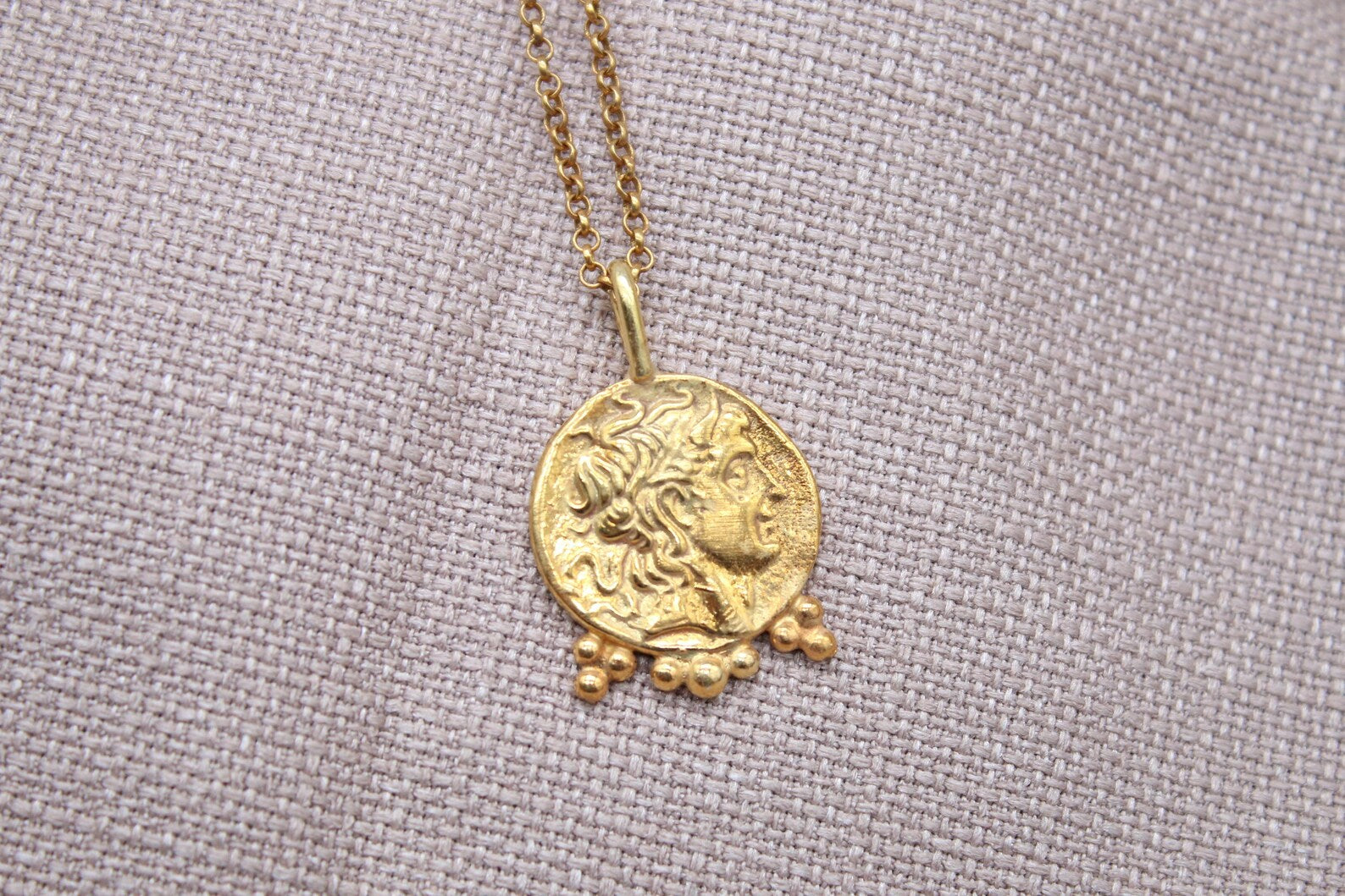 Ancient Roman Coin Necklace Gold Plated Sterling Silver Medallion Pendant