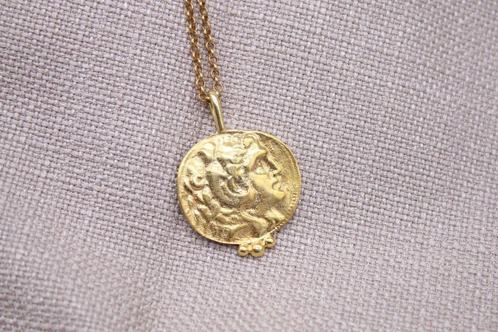 Alexander Coin Necklace Gold Plated Sterling Silver Ancient Medallion Pendant