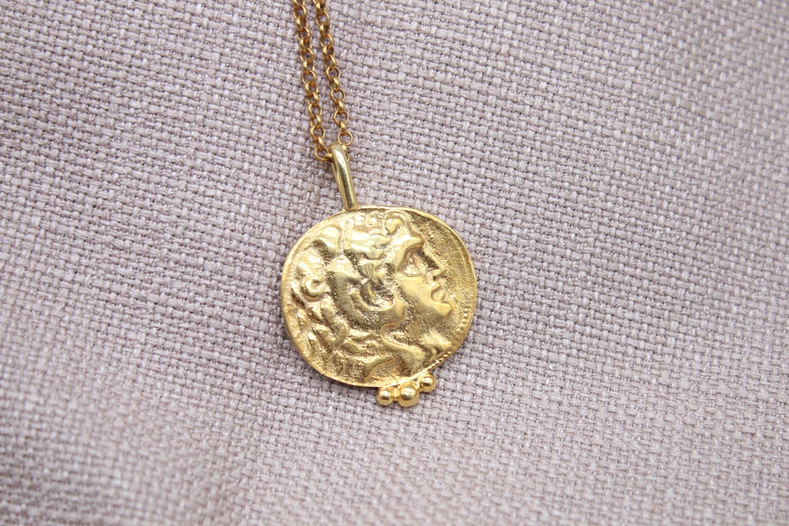 Alexander Coin Necklace Gold Plated Sterling Silver Ancient Medallion Pendant