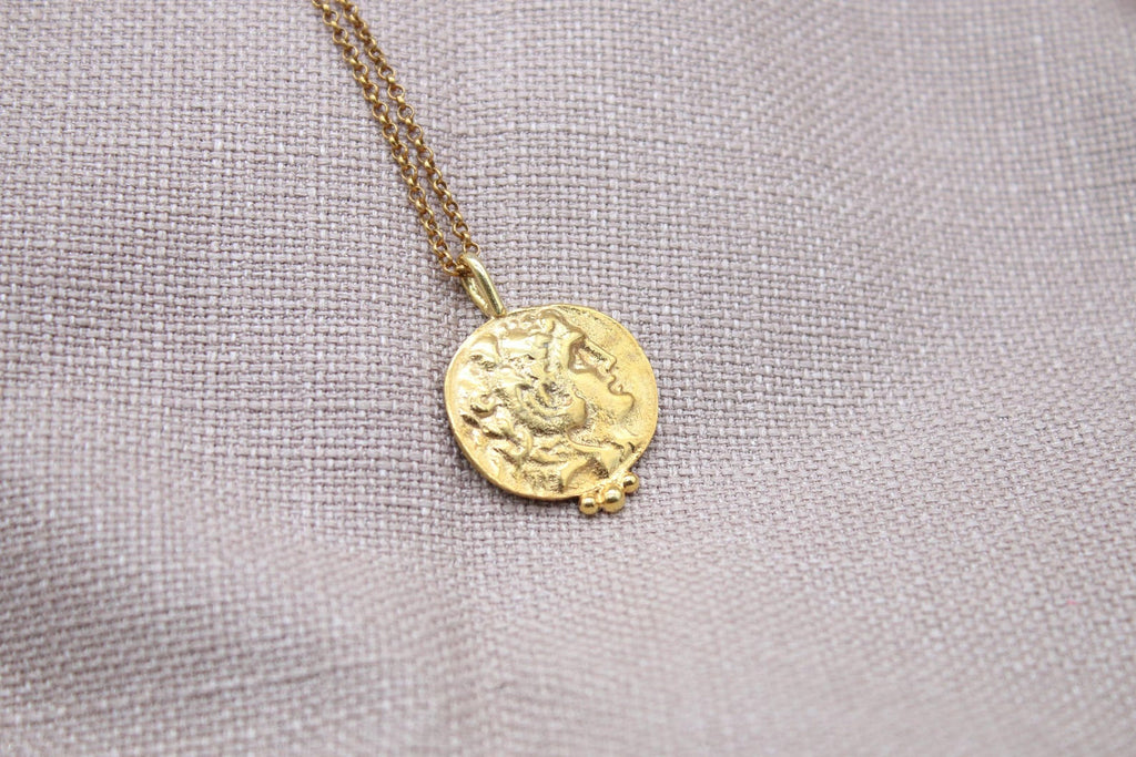 Alexander Coin Necklace Gold Plated Sterling Silver Ancient Medallion Pendant