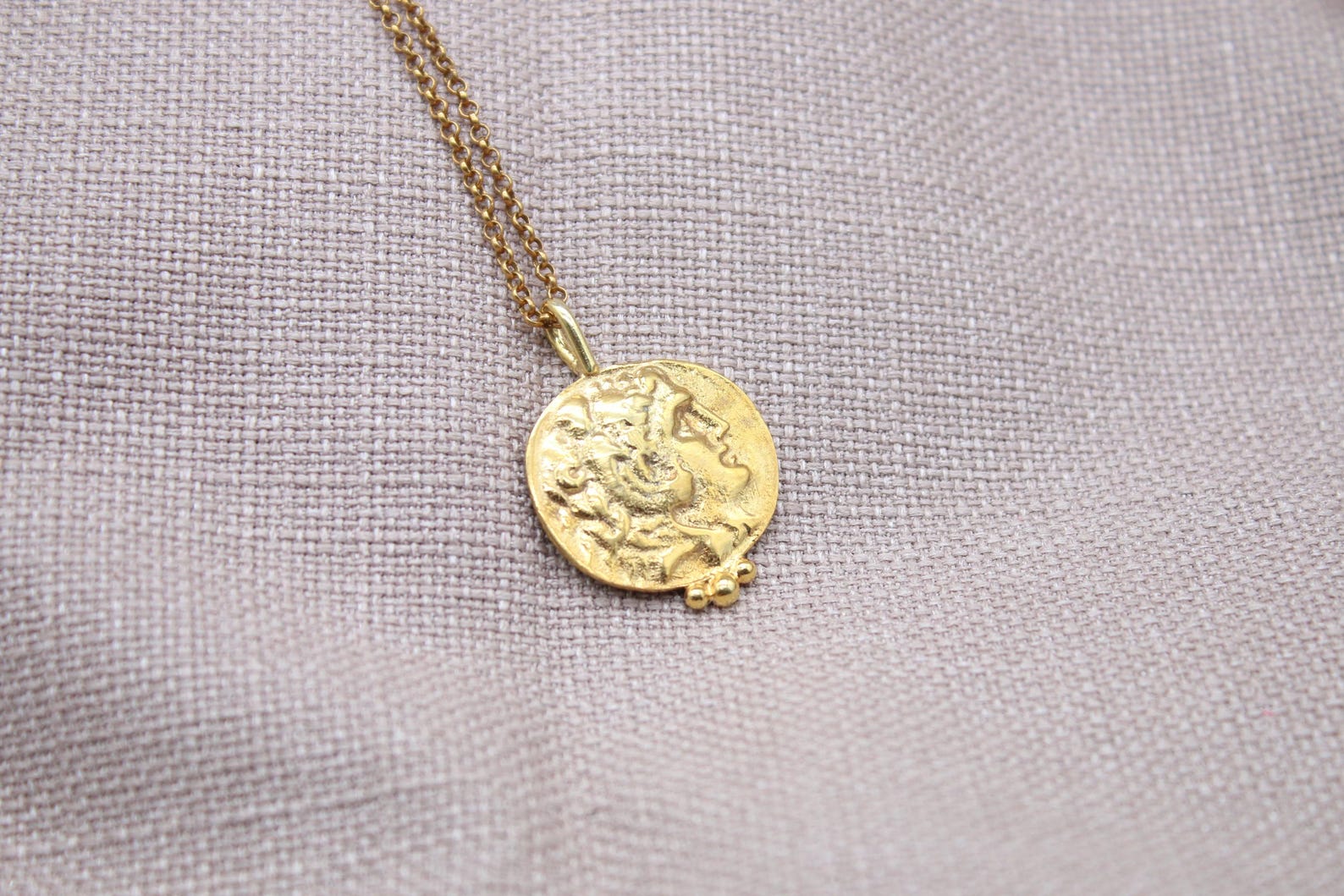 Alexander Coin Necklace Gold Plated Sterling Silver Ancient Medallion Pendant