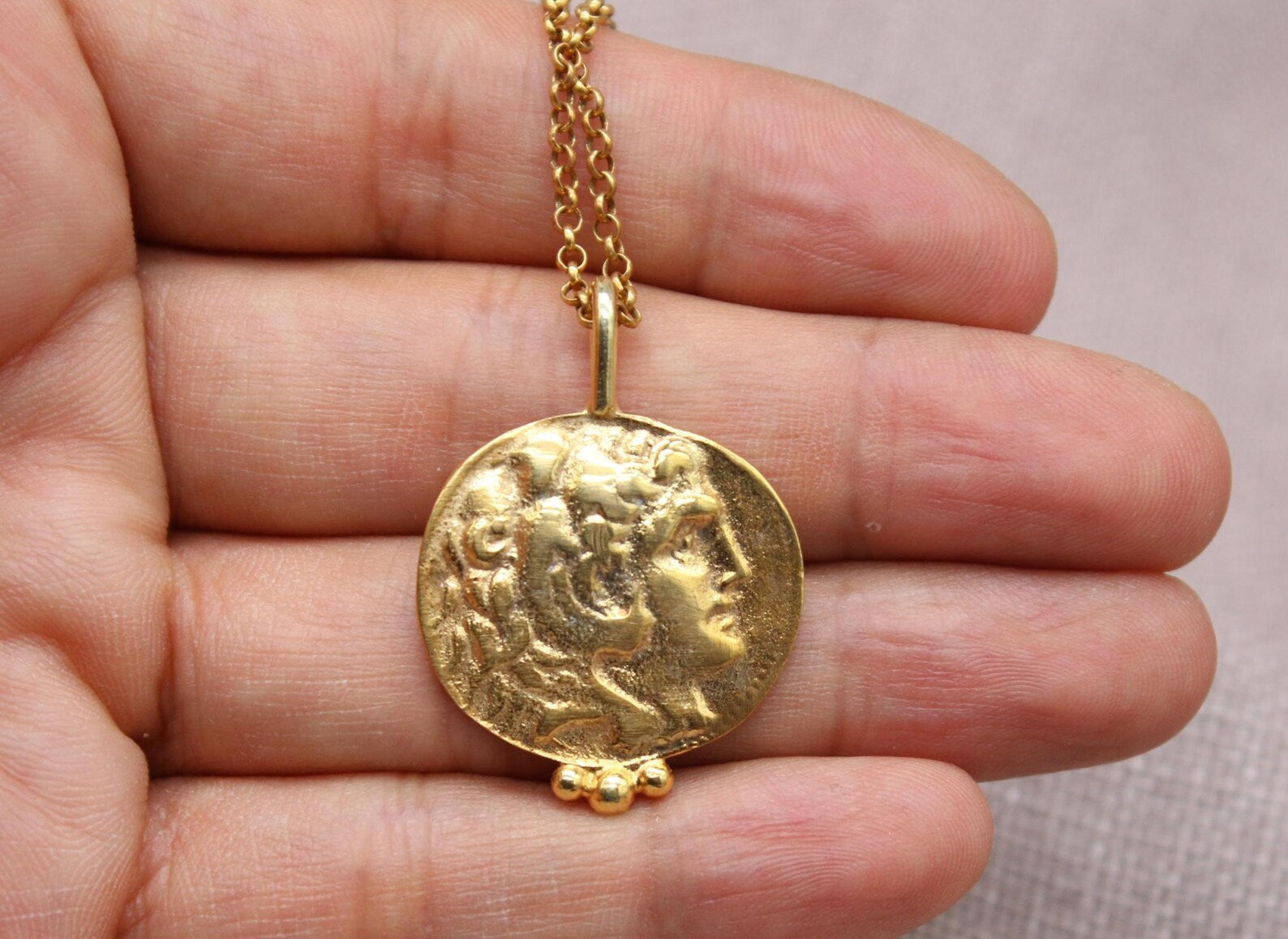 Alexander Coin Necklace Gold Plated Sterling Silver Ancient Medallion Pendant