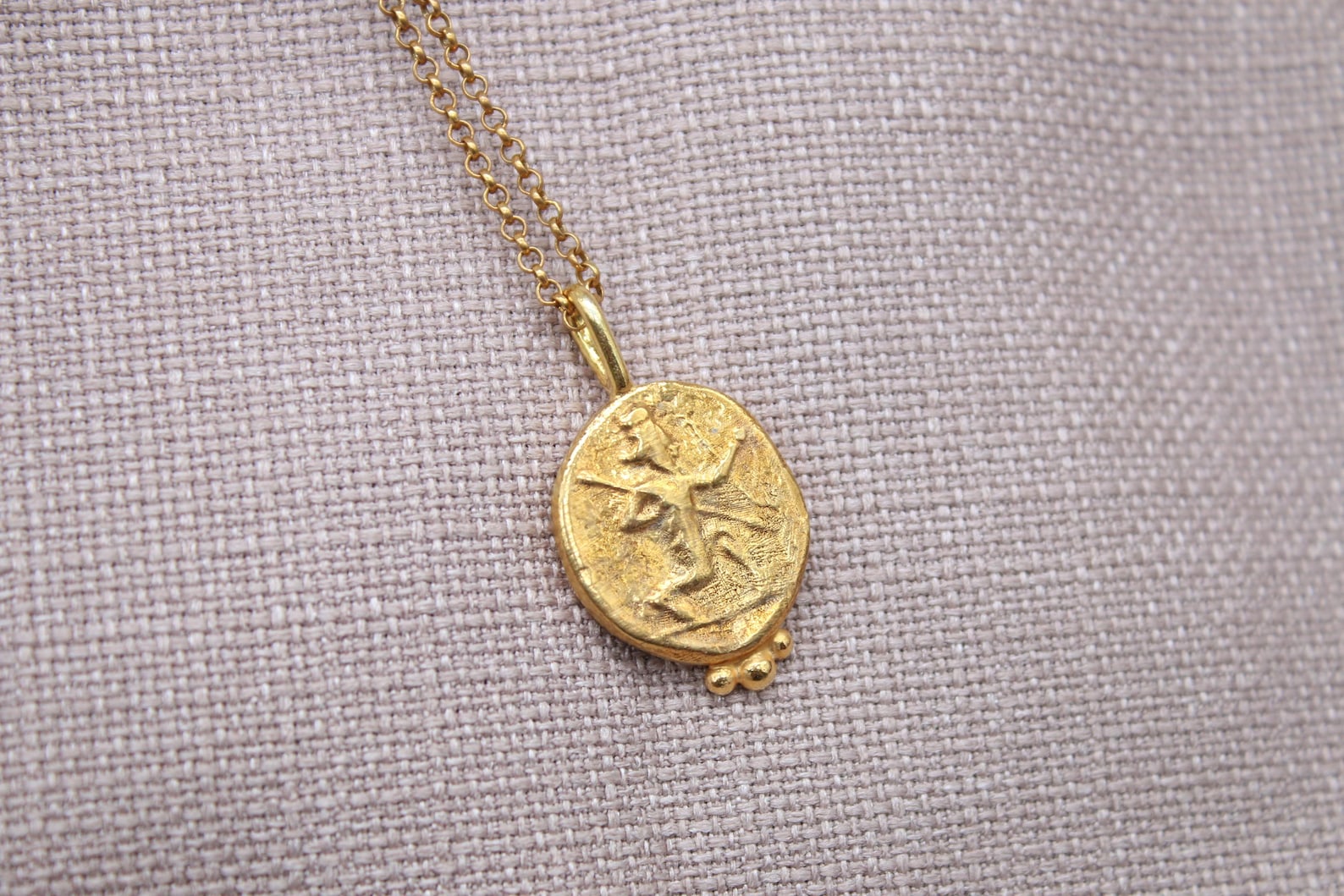 Oval Coin Necklace Gold Plated Sterling Silver Ancient Medallion Pendant