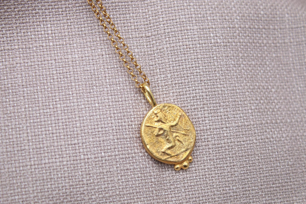 Oval Coin Necklace Gold Plated Sterling Silver Ancient Medallion Pendant
