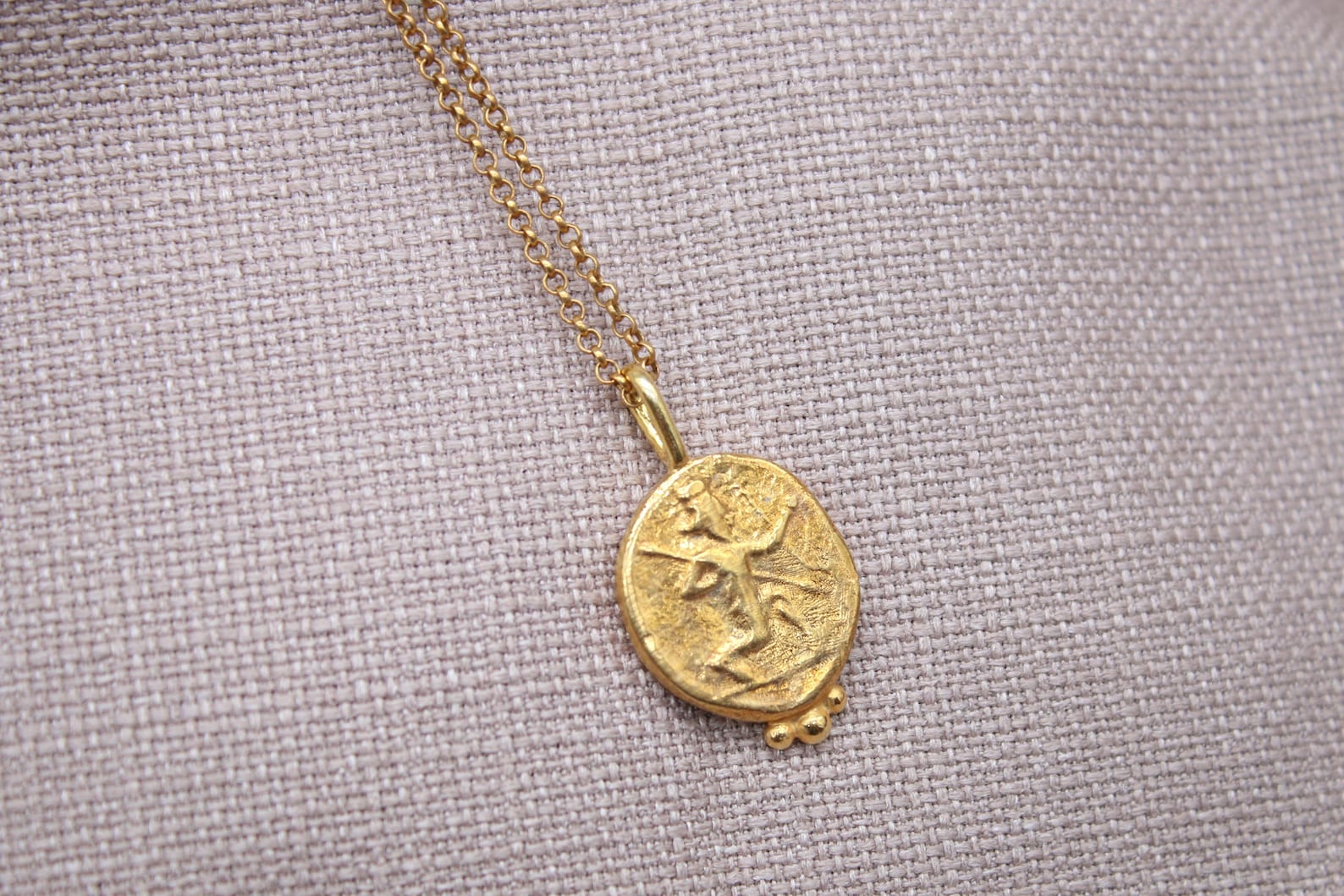 Oval Coin Necklace Gold Plated Sterling Silver Ancient Medallion Pendant