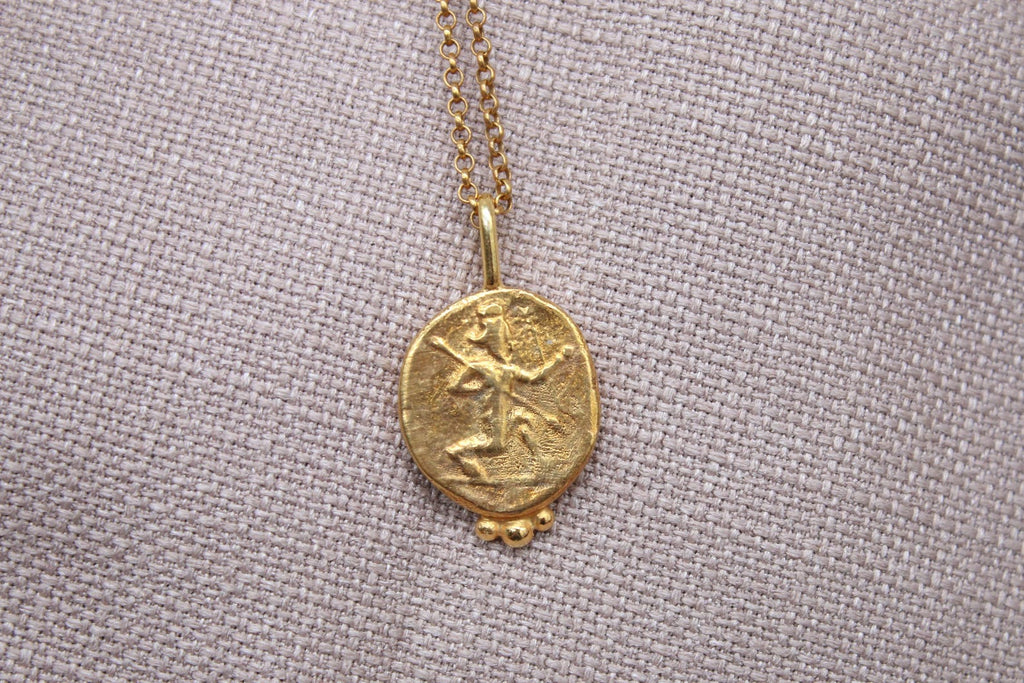 Oval Coin Necklace Gold Plated Sterling Silver Ancient Medallion Pendant