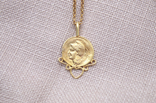 Ancient Coin Heart Necklace Gold Plated Sterling Silver Roman Pendant
