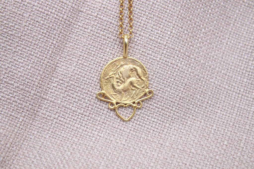 Ancient Warrior Coin Necklace Gold Plated Sterling Silver Heart Necklace