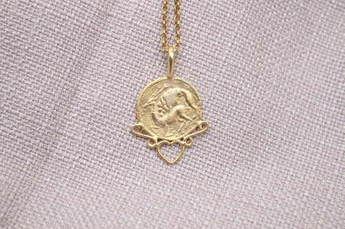 Ancient Warrior Coin Necklace Gold Plated Sterling Silver Heart Necklace