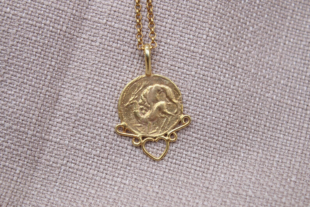 Ancient Warrior Coin Necklace Gold Plated Sterling Silver Heart Necklace