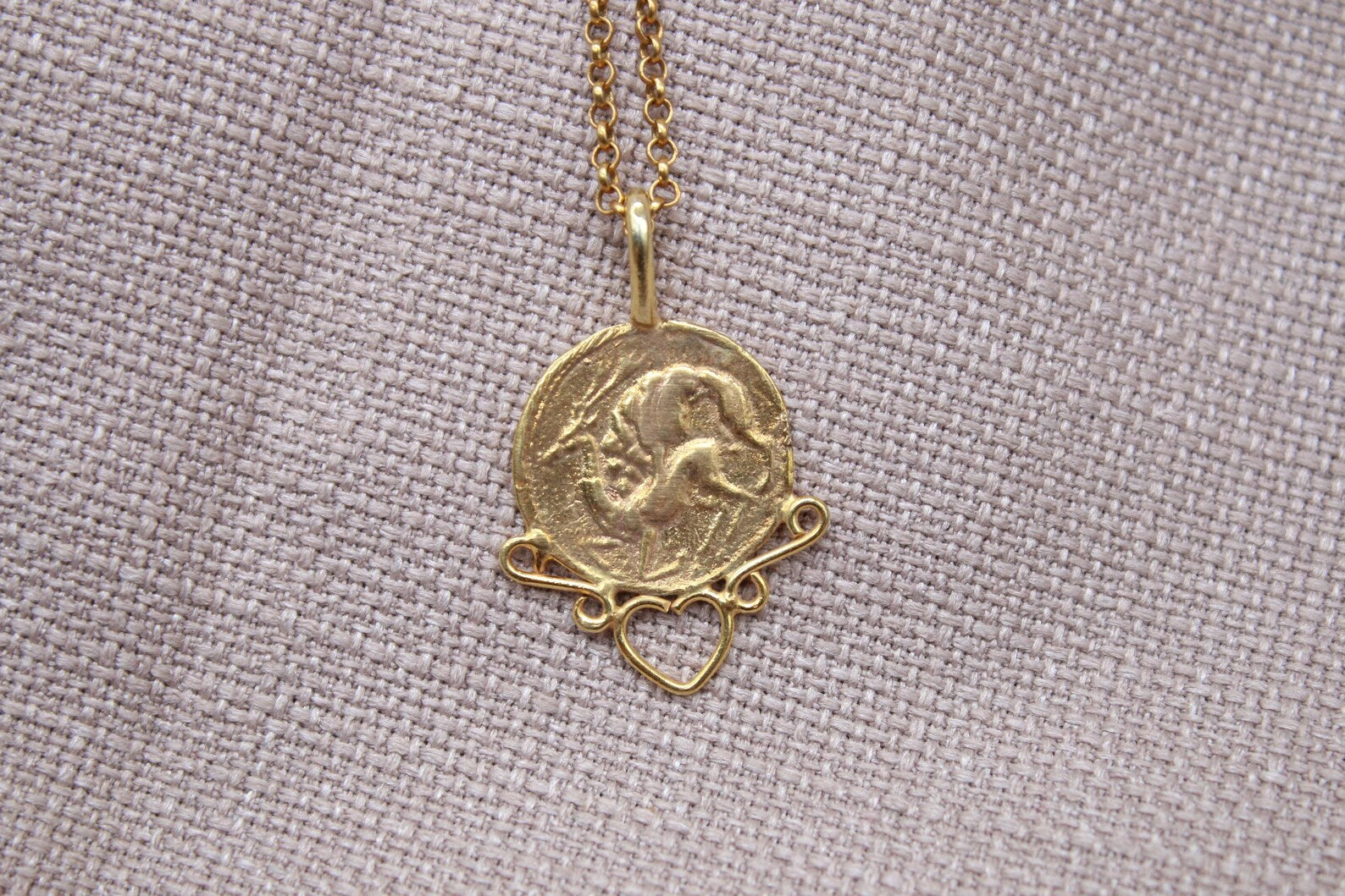Ancient Warrior Coin Necklace Gold Plated Sterling Silver Heart Necklace