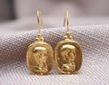 Ancient Coin Drop Earrings Gold Plated Sterling Silver Dangle Earrings
