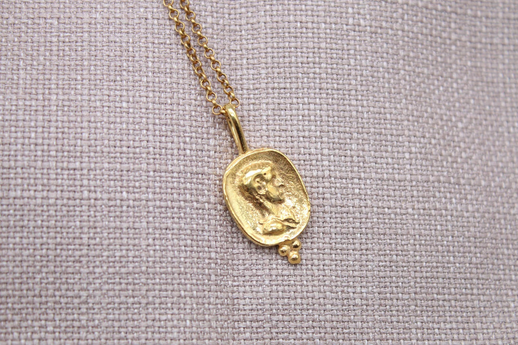 Ancient Coin Pendant Necklace Gold Plated Sterling Silver Roman Necklace