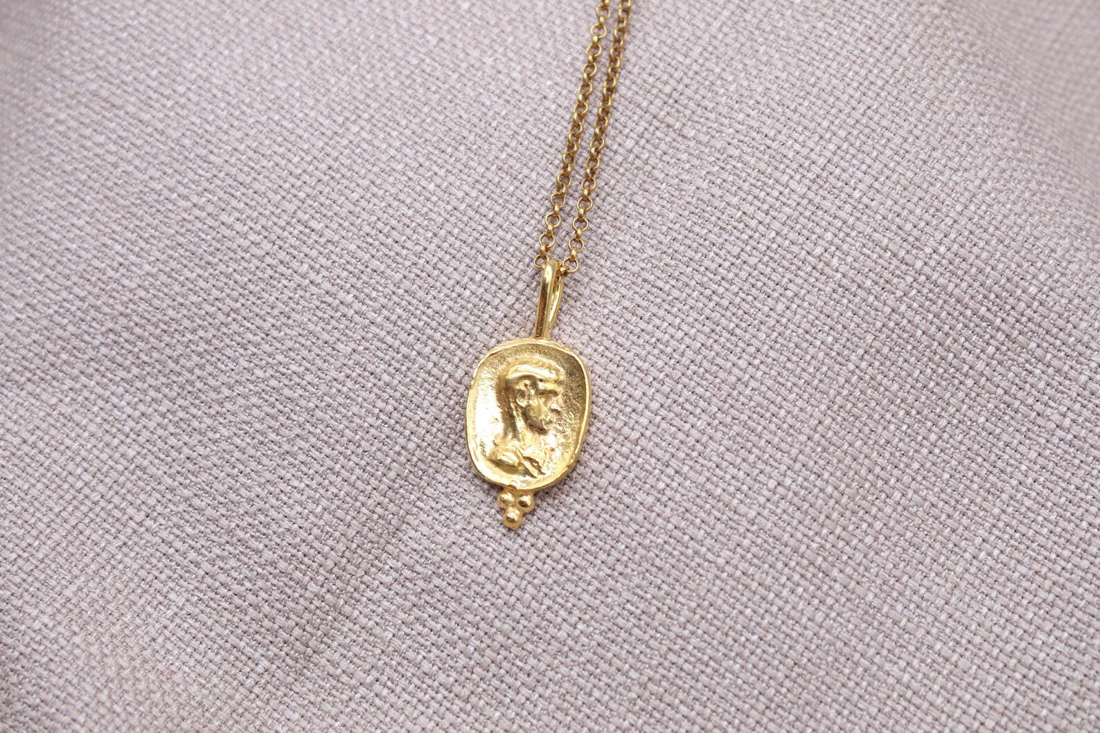 Ancient Coin Pendant Necklace Gold Plated Sterling Silver Roman Necklace