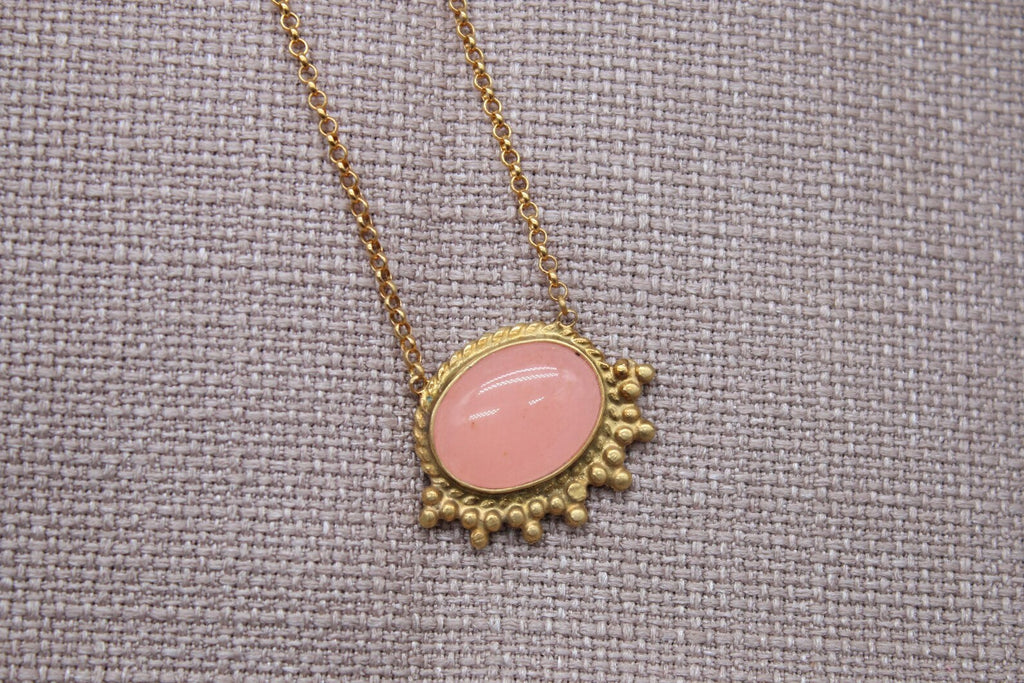 Natural Pink Topaz Necklace 22k Gold Plated Sterling Silver Pendant