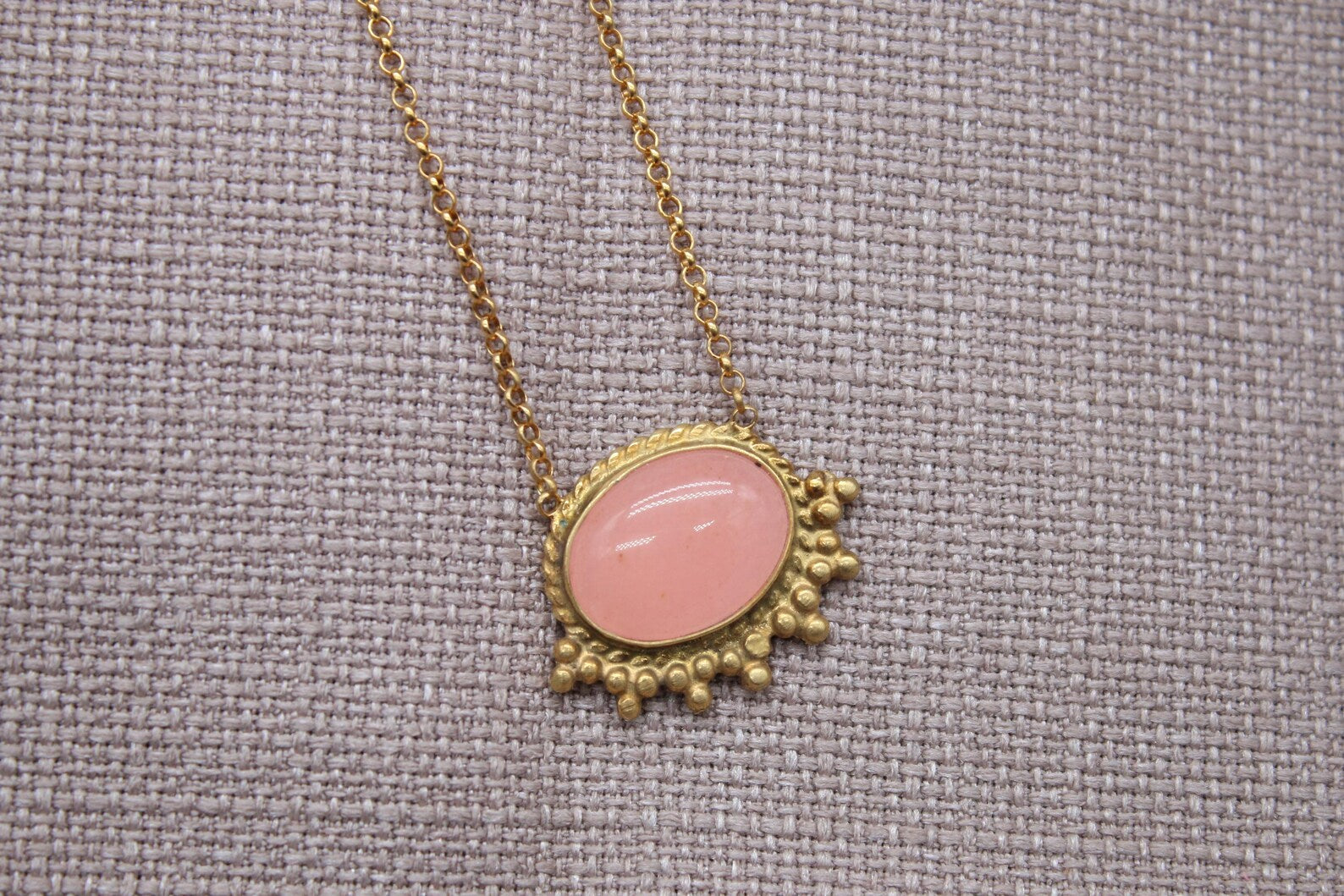 Natural Pink Topaz Necklace 22k Gold Plated Sterling Silver Pendant